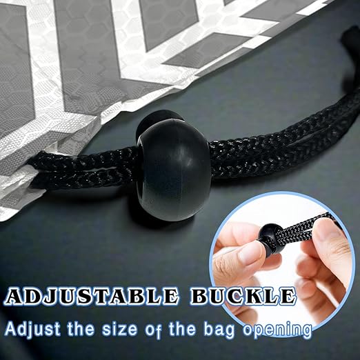 Car Trash Bag Hanging Back of Seat with Adjustable Snap Buckle Strap Cute Printed Drawstring Garbage Bags for Car-Grey White