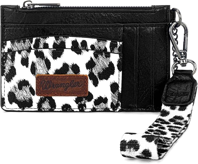 Montana West X Wrangler Credit Card Holder Leopard Print Womens Wallet Slim Credit Card Wallets, Card Cases & Money Organizers Keychain Wallet with Wristlet Strap
