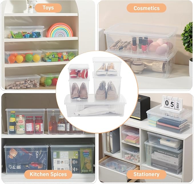 novelinks 6 QT Clear Storage Box Stackable Plastic Storage Bins with Lids Plastic Container Box for Sorting,12 Pack
