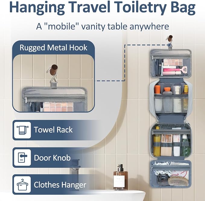 Vankor Travel Toiletry Bag for Women with Hanging Hook, Waterproof TSA Approved Cometic Toiletry Bag Organizers Leakproof Make up Bags for Women Blue