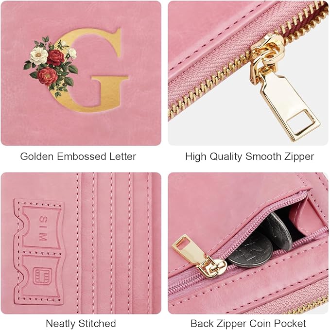Passport Holder for Travel Personalized Passport Holder Initial Letter Rose Flower RFID Blocking Travel Wallets Credit Cards Holder for Women Men, Pink G