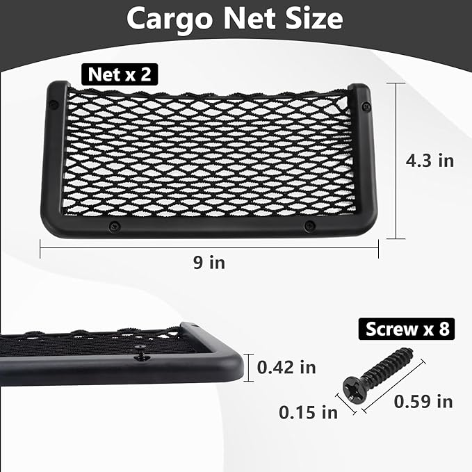 2 PCS Car Net Pocket, ABS Plastic Frame Cargo Net Storage Pockets Phone Nets, Car Mesh Net Pockets with Screws for Auto, RV, Boat, and Camper Storage Nets (9 x 4.3 Inch)