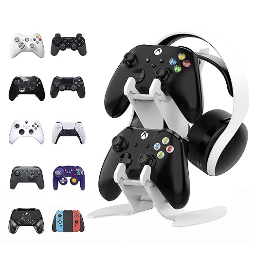 DOYO Controller Holder Stand, Universal Metal Material Game Controller Headset Stand Controller Accessories for Gamepad of PS5 / Xbox / PS4 / Switch （White