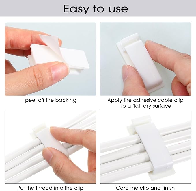Hicarer 100 Pcs Christmas Light Clips Adhesive Hooks for Outdoor String Cable Wire Clips Adhesive Wire Management Cord Holder for The Wall, Under Desk, Car, Office and Home (x-Large, White)
