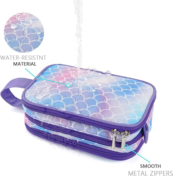 Kids Toiletry Bag for Girls, Travel Toiletry Bag for Little Young Girls Cosmetic Bag Makeup Bag Waterproof Hanging Wash Bag Toddler Toiletries, Mermaid Scales