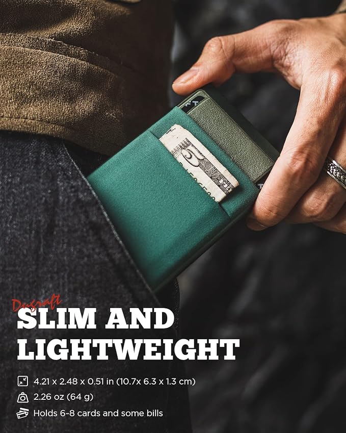 DUGRAFT Minimalist Card Wallet for Men, Slim Wallet Card Holder Pop Up Wallet with Front Pocket RFID Blocking Metal Credit Card Case for Men, Small Smart Wallet, Gift Box Packaging (Midnight Green)