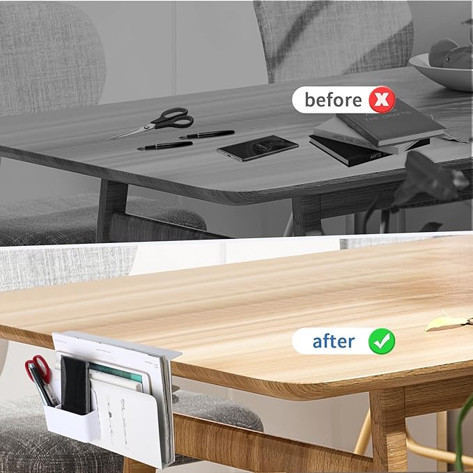 Desk Side Storage, Desk Laptop Holder with Magnetic Pen Holder, No Drill Desk Side Organizer for Office and Home Fits Flat Edge 0.3" to 2.3"