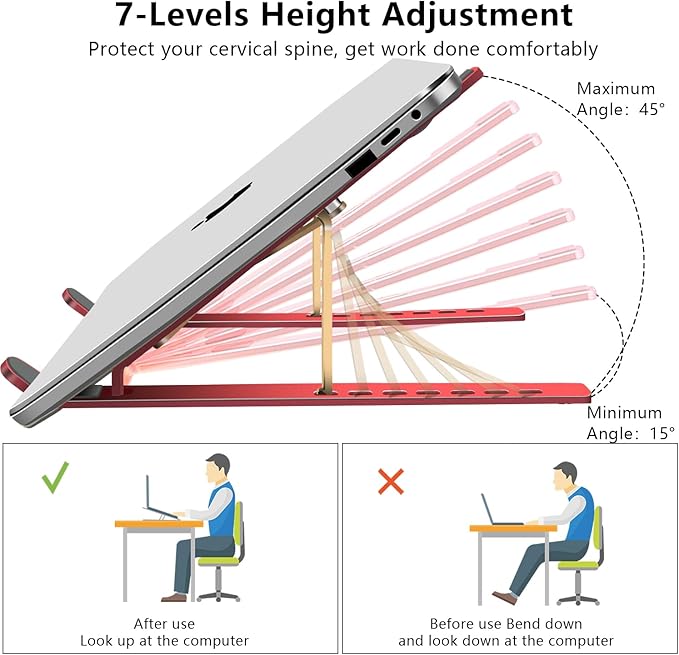 Laptop Stand, Computer Tablet Stand, Adjustable Aluminum Foldable Portable Laptop Holder Riser, Compatible with MacBook Air Pro, Lenovo, HP, Dell, More 10-15.6??Laptops and Tablets (Red)