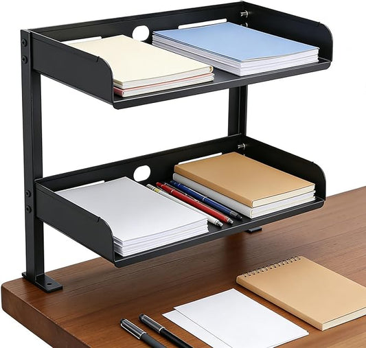CanKing Clamp Desk Shelf 2 Layer Clip On or Under Table Organizer, Black, 16 inch