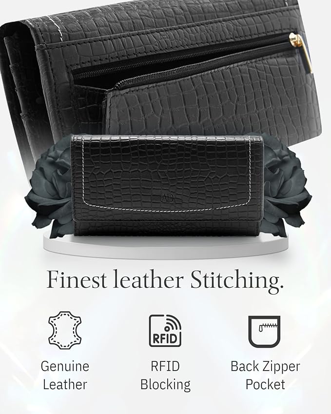 Leather Clutch RFID Wallets For Women - Big Womens Wallet Accordion Purse Organizer Zip Coin Pouch Gifts For Women