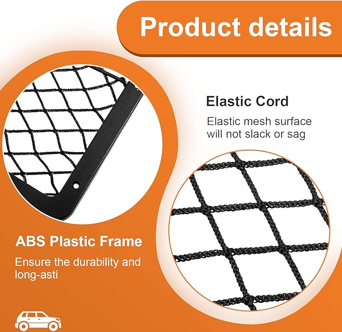 Frienda 4 Pcs Car Storage Net Bag, ABS Plastic Framed Mesh Net Holder, Phone & Cargo Organizer with Screws for Auto, Rv, Boat, Truck Pocket Storage (14 x 7.3 Inch)