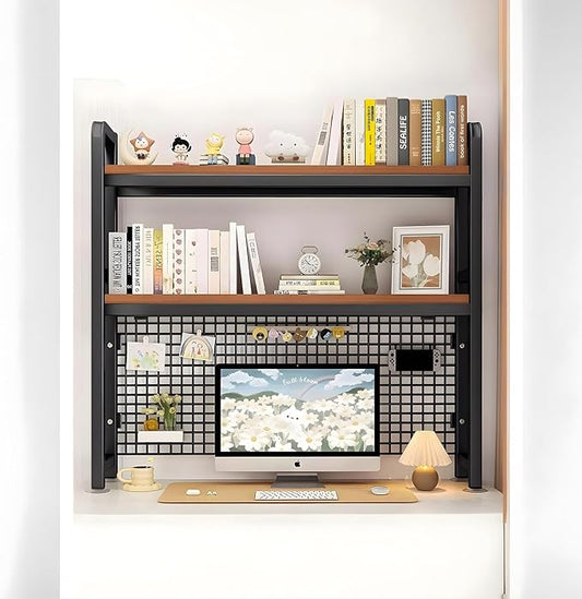 Desk Hutch, 37.4 in Desk Shelf for Top of Desk with Grid Panel, Desk Hutch Top Only, Over Desk Storage for Home, Office and Dorm