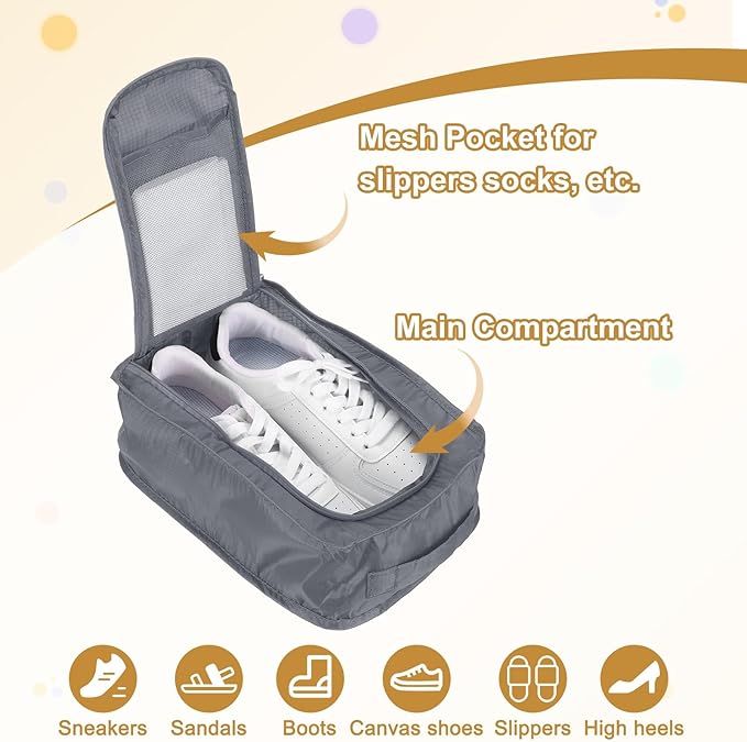 Foldable Travel Shoe Bag, Waterproof Shoe Pouches Organizer with Handle Travel Packing Cubes -Fitting for Storing (Sneakers/Sandals/Fitness Shoes) 2 Pcs & Gray/Light Blue
