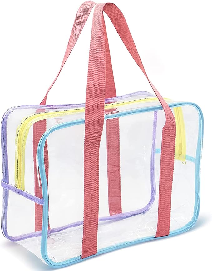 SxoSyo Clear Makeup Bags Large Travel Toiletry Bag for Women Transparent Bag Clear Cosmetic Bags with Handle Bathroom Organizer (Rainbow)