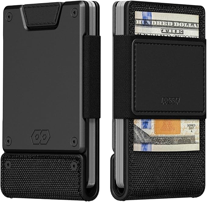 PROOF Wallet | Slim Minimalist Wallets for Men | Leather & Metal | RFID Wallet | Front/Back Pocket | Gift Box | Veteran Owned
