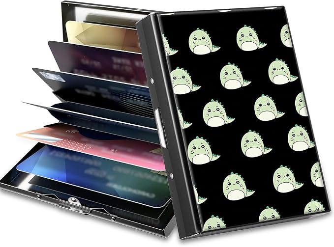 Slim Credit Card Holder, Cute Dinosaurs RFID Blocking Metal Wallet for Men & Women, Aluminum Minimalist Hard Case Pocket-Sized Business Cards Organizer (Fits Up to 10 Cards)