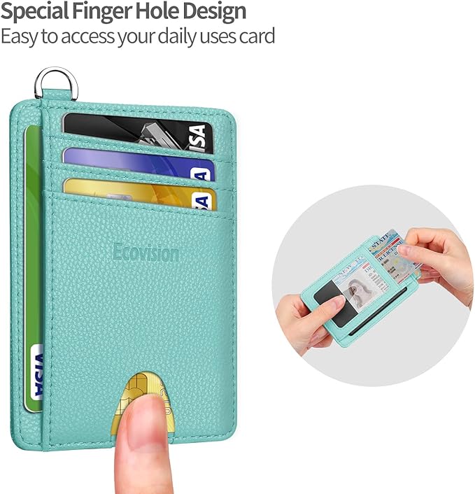 EcoVision Slim Minimalist Front Pocket Wallet, RFID Blocking Credit Card Holder Wallet with Detachable D-Shackle for Men Women