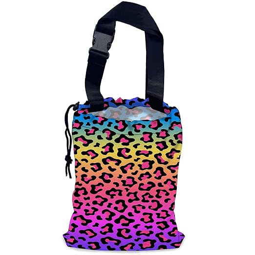 Rainbow Leopard Car Trash Bag,Neon Leopard Hanging Drawstring Car Garbage Bag, Waterproof Canvas Car Back Seat Organizer with Adjustable Buckle, for Vehicles, SUVs, Camping, Road Trips