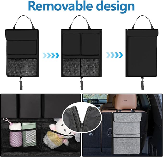 Hovom Car Trunk Organizer, Large Capacity Trunk Organizer for SUV, Detachable Vehicle Seat Back Hanging Storage Organizer with Zippers, Waterproof Car Storage Bag with 7 Pockets (Black)