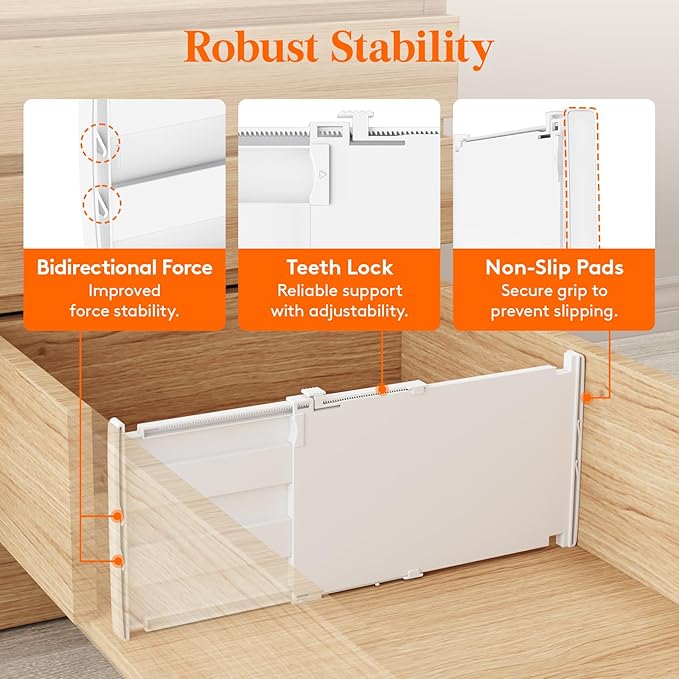 Lifewit 8" Tall 4 Pack Drawer Dividers, 35-56.5cm/13.8-22.2" Expandable Drawer Divider for Clothes, Adjustable Dresser Drawer Organizers, Drawers Separators for Dresser/Bathroom/Closet/Kitchen White