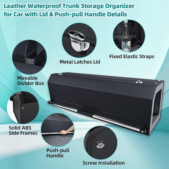 Car Trunk Organizer with LED Light, SUV Organizer Trunk Storage, Leather Callapsible Storage Box, Waterproof Car Organizers and Storage Powered by 4 AA Batteries(Batteries Not Included)
