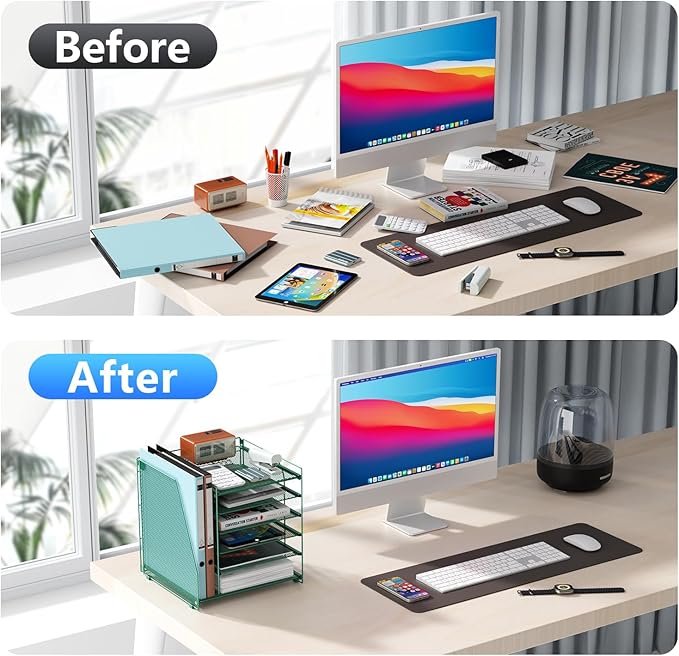 gianotter 6-Tier Paper Organizer With Magazine Holder, Desk Organizers and Accessories, Desk Accessories & Workspace Organizers, File Organizer for Office Supplies Storag (Green, 6-Tier)