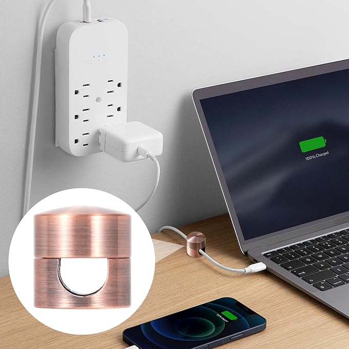 3 Sets Charger Holders for Cords, Adjustable Cable Anchor Holders, Adhesive Metal Cord Clips, Cable Management Wire Organizers for Desk, Office, Nightstand - Black, Red Bronze, White