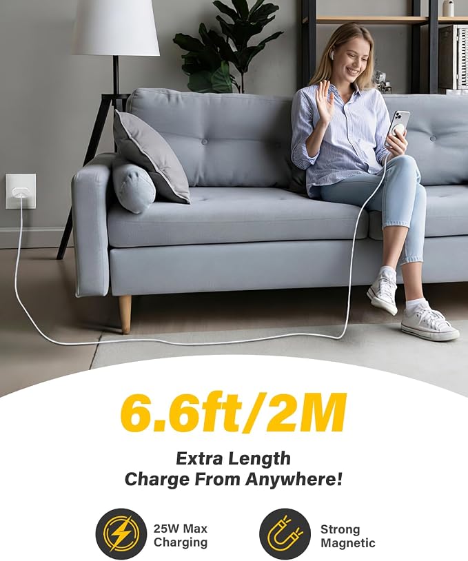 25W Wireless Charger for MagSafe, Magnetic Fast Charging Pad for iPhone 17/16/15/14/13/12 Series & AirPods, Strong Magnet, Portable Wireless Charger for Travel Home Office (White, 2Pack(6FT))