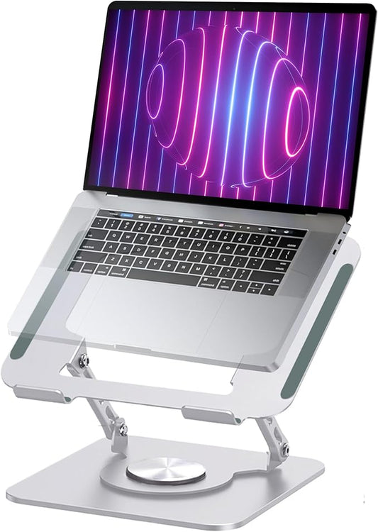 Silver Laptop Stand for Desk with 360 Rotating Base Compatible with MacBook Pro/Air Notebook up to 16 Inches Computer Stand for Laptop Ergonimic Foldable Riser for Desk