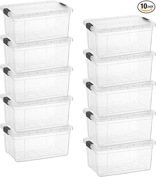 Superio Small Clear Storage Box with Lid, 6.6 Quart Plastic Container Bins for Organizing, Stackable Crates, BPA Free, Non Toxic, Odor Free, Organizers for Home, Office, School, and Dorm, 10 Pack