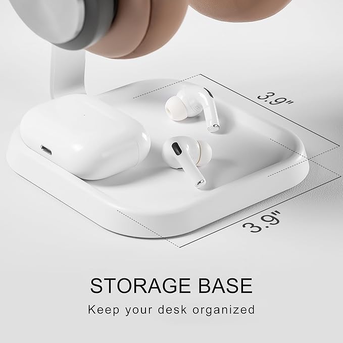 Headphone Stand, Curved Headset Stand with Storage Tray, Gaming Headset Holder for AirPods Max, AirPods Max 2, AirPods, AirPods Pro, Beats, Bose, Sony and More (White)