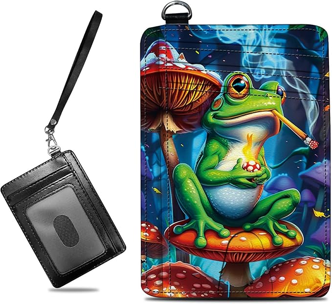 Small Travel Wallets, Frog Smoke Slim Minimalist Front Pocket Wallet with Wristlet, RFID Blocking PU Leather Credit Card Holder with ID Window Change Purse for Men Women