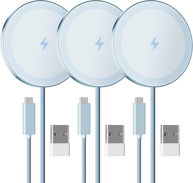 15W Wireless Charger for Apple MagSafe Charger, Magnetic Fast Charging Pad | Compatible for iPhone 17 16 15 14 13 12 Pro Max, AirPods-Slim Portable for Desk Bedside and Travel - 3 Pack, Blue