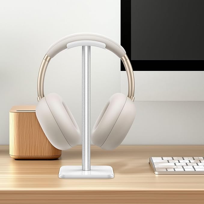 Headphone Stand, Detachable Headphone Holder, Universal Gaming Headset Holder, Space Saving Headset Stand for Desk, Headphone Holder Stand for Most Wired and Wireless Headphones (White)