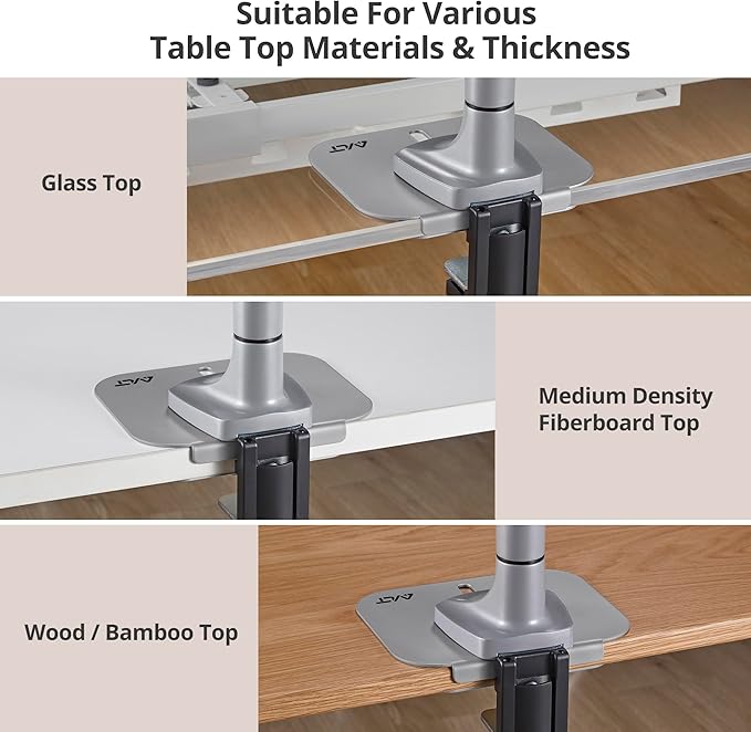 AVLT Adjustable Reinforcement Plate Bracket Mount for Fragile Tabletop - Supports Monitor Stand/Arm with C Clamp Or Grommet Installation - Gray