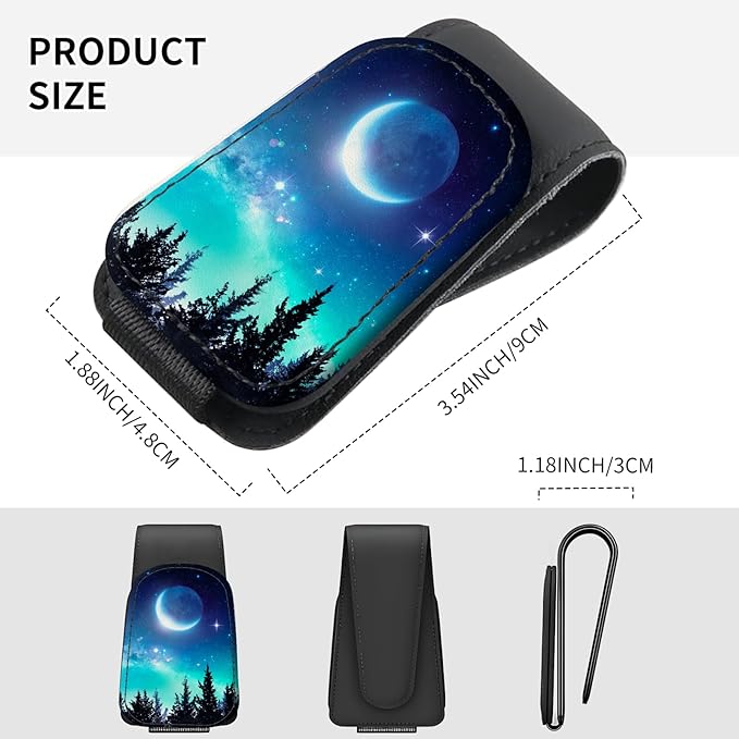 Sunglasses Holder for Car Visor, PU Leather Glasses Clip Organizer, Cute Magnetic Eyeglass Holder for Vehicle Sun Visor, Car Interior Accessory for Women & Men Starry Forest Night