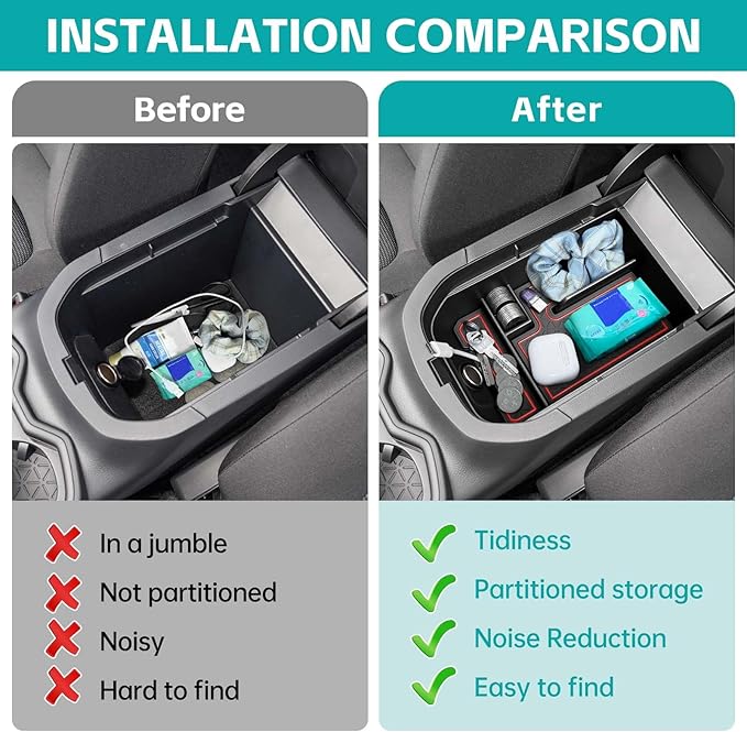 Center Console Organizer Tray Compatible with 2019-2025 Toyota RAV4 & Prime Accessories, ABS Material Insert Armrest Secondary Storage Box for RAV-4 Interior Accessories, Red