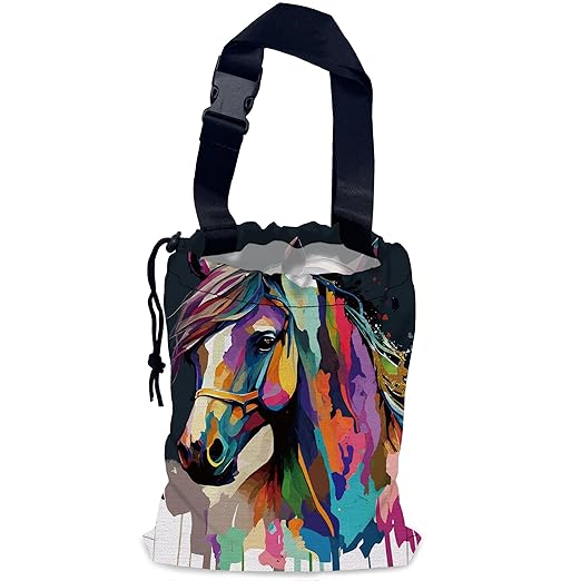 Colorful Horse Car Garbage Bag,Pop Art Horse Waterproof Small Car Trash Bag Hanging Back of Seat,Drawstring Hanging Car Trash Bag with Adjustable Buckle for Car Accessories