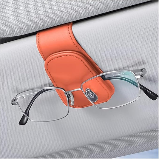 zipelo Sunglasses Holder for Car Sun Visor, Vehicle Magnetic Leather Eyeglass Hanger, Sun Glasses Mount Clip on Visors, Ticket Card Cash Organizer, Auto Interior Accessories (Orange, 1 PCS)