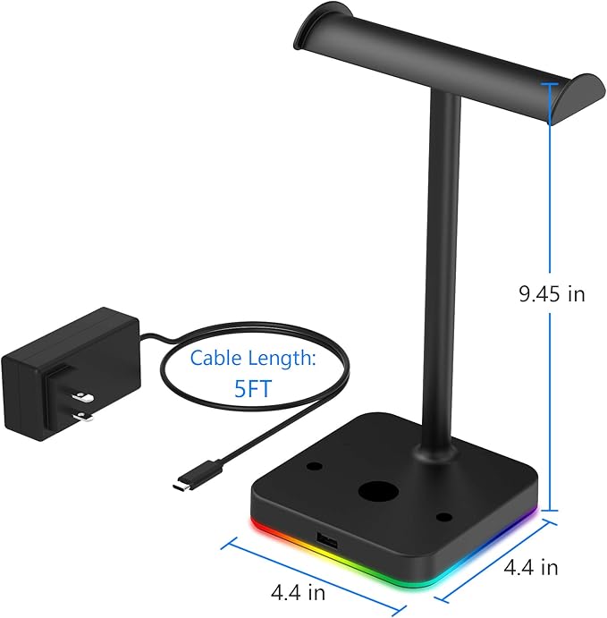 KAFRI RGB Dual Headphone Stand with Wireless Charger Desk Gaming Double Headset Holder Hanger Rack with 10W/7.5W QI Charging Pad and QC 3.0 USB Port - Suitable for Gamer Desktop Table Game Earphone