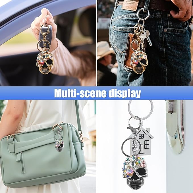 Bling Skull Car Keychain, Funny Metal Auto Key Ring Organizer, Driver Key Fob Holder Present for Men Women (Gold)