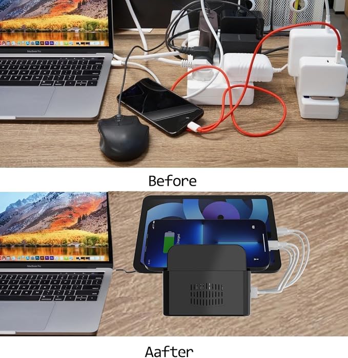 Multi Fast Charging Station,with 5 USB QC 3.0 Port,5V3A 12V1.5A（18W） 5-Port USB Charger for Multiple Device with SmartIC Tech Stand Compatible with iPad, Tablet, Kindle, Charging 5 iPads