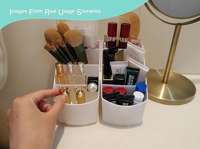 Generic 2-Piece Set Plastic Desk Organizer With 8 Slots,Minimalist Multi-purpose Storage for Small Items,White Matte Surface