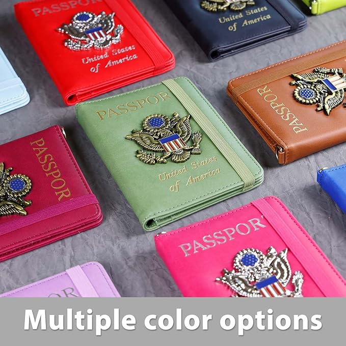 Cnycmy Passport Holder with Airtag Slot, Women's Travel Wallet, RFID Protection, Waterproof, Family Size (Dark Blue)