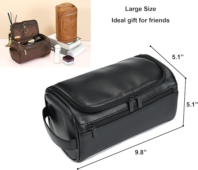 Toiletry Bag for Men, Travel Shaving Dopp Kit Water-resistant Bathroom Toiletries Organizer PU Leather Cosmetic Bags
