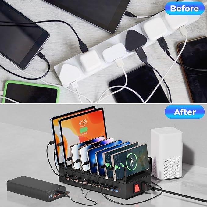350W Charging Station for Multiple Devices, 24 Ports USB Fast Charging Station, Charger Station Organizer Compatible with Kindle,Tablet, iPad, Charger Station for Home, Office