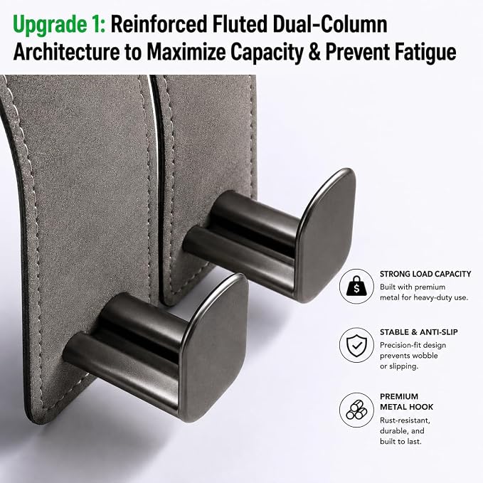 2Pcs Wide Car Headrest Hooks for Purses and Bags, 2026 Upgraded 0.98” Wide Opening for Thick Bag Handles, Premium Leather Car Seat Hanger with Dual Metal Hooks, WideFit Brown