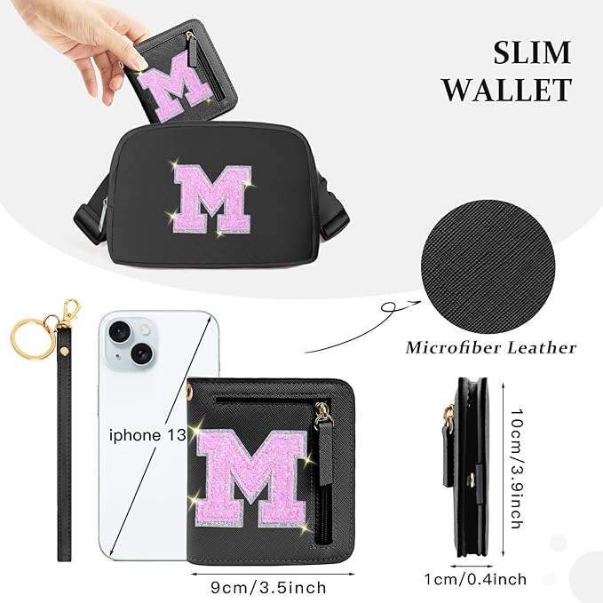 COSHAYSOO Initial Letter Wallet Small RFID Blocking Birthday Easter Gifts for Teenager Teenage Girls Women Preppy Teen Trendy Stuff Travel Accessories Black M