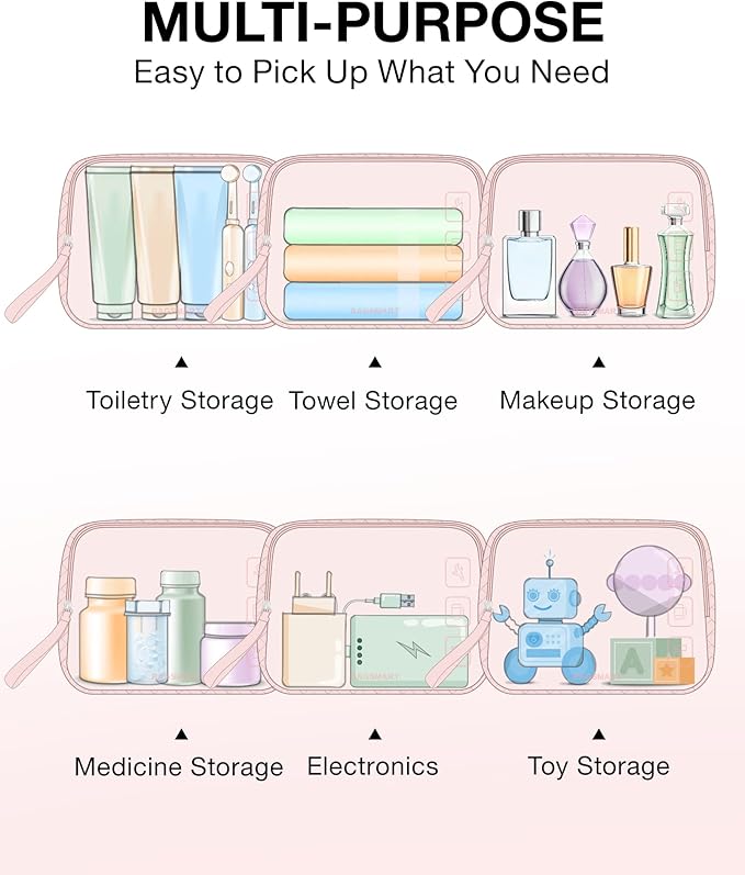 BAGSMART TSA Approved Toiletry Bag, 2 Pack Clear Makeup Cosmetic Bag Organizer, Quart Size Travel Bag for Toiletries, Carry-on Travel Accessories Essentials - Pink