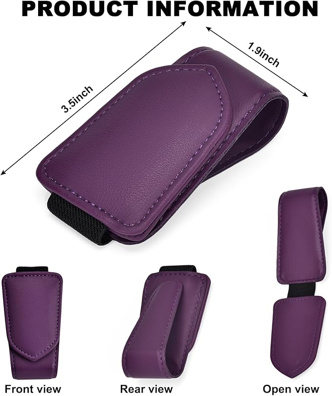 Hoffi Black Sunglasses Holder for car Visor, 2 Packs Magnetic Leather Sunglasses Clip for car Visor, car Accessories for Women and Men Interior, Visor Sunglasses Holder Clip（Black+Purple）